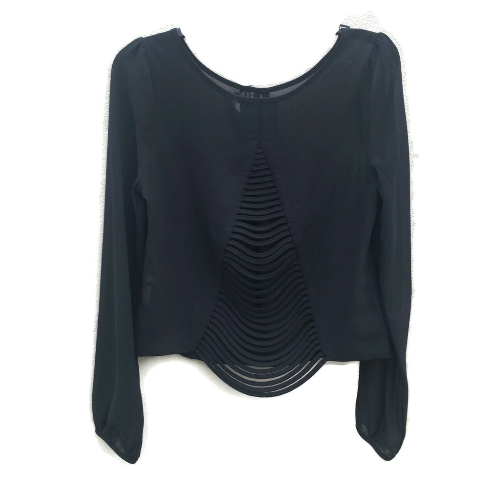 Party Sheer Top Womens Black Sexy String Back Poly S Small L/S fio fio See Thru